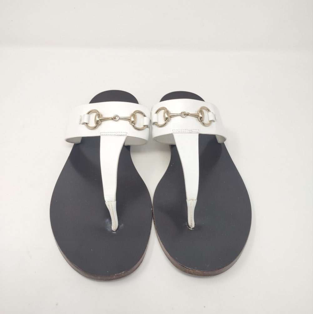 Gucci 37 Marcy horsebit thong sandals white leather flip flops flats - Picture 2 of 12